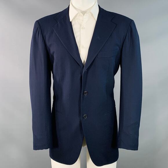 KITON Size 40 Navy Wool Notch Lapel Three Button Sport Coat